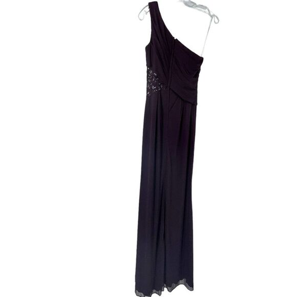 Davids Bridal Bridesmaid Dress Plumb Purple Size 2 One Shoulder Maxi Lace Panel - Picture 2 of 9